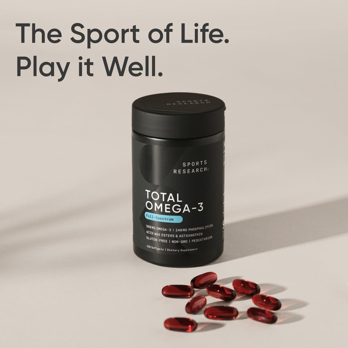 Sports Research Total Omega-3 Fish Oil & Krill Oil 120 Softgels – Heart & Brain Support