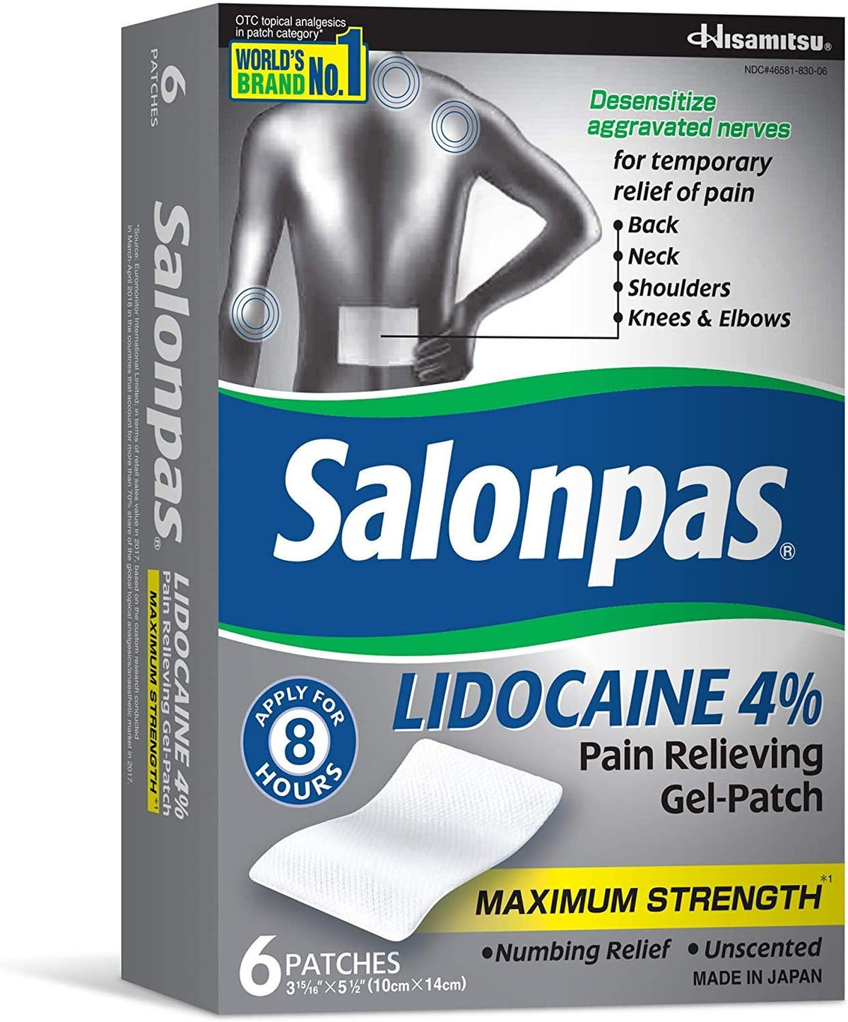 Salonpas LIDOCAINE (5 Pack Bundle) Pain Relieving Maximum Strength Gel Patch!(PACK OF TWO)