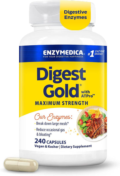 Enzymedica Digest Gold, Maximum Strength, ATPro Energy Support - 240 Caps (PACK OF TWO)