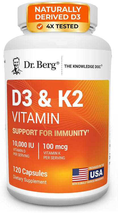 Dr. Berg Vitamin D3 K2 w/ MCT Oil 10,000 IU D3 100mcg K2 120 Capsules Supplement (PACK OF THREE)