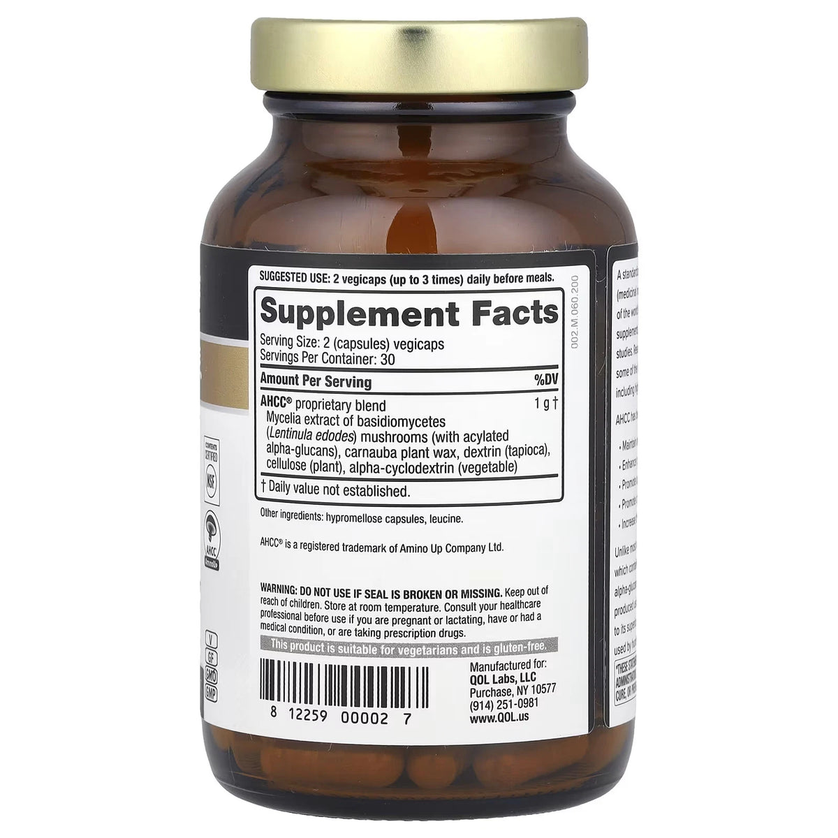 Quality of Life Kinoko Gold AHCC 500 mg – Immune Support Supplement, 60 Vegicaps (2 Pack)