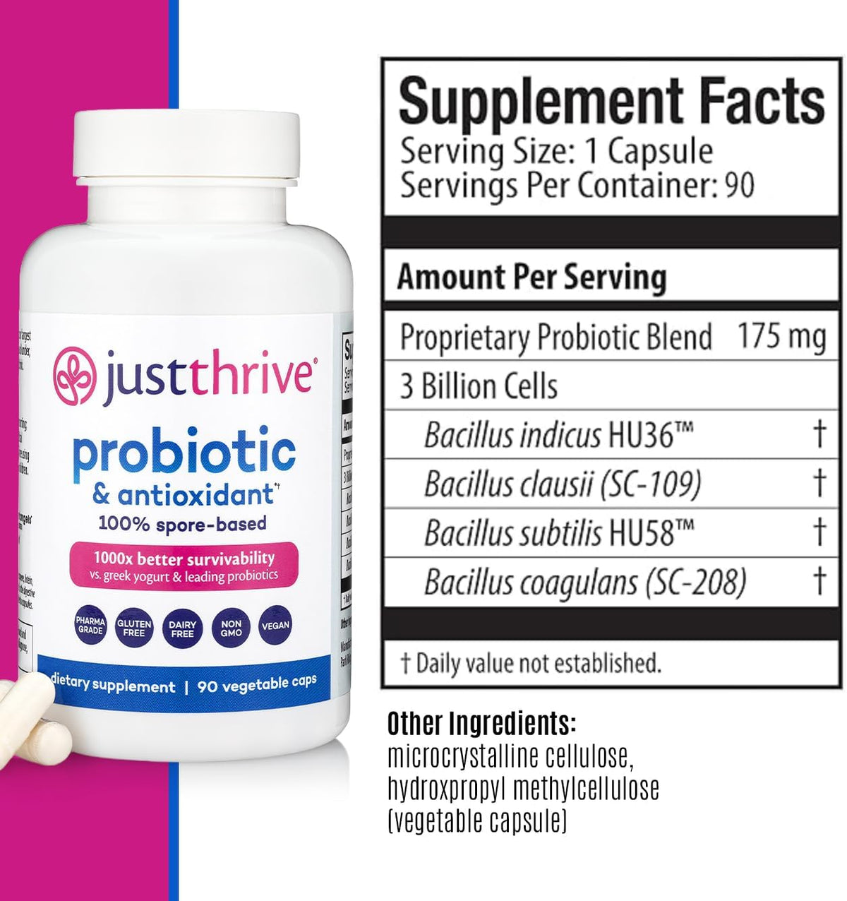 Just Thrive Probiotic & Antioxidant 100% Spore-Based Digestive Support (PACK OF TWO)