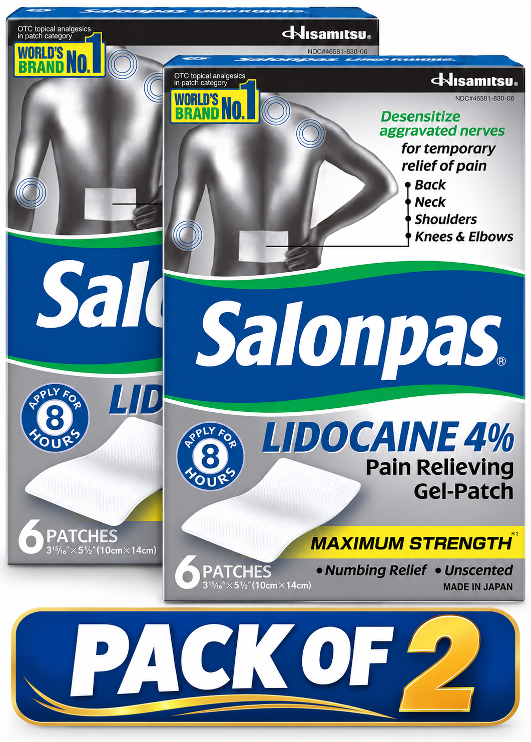 Salonpas LIDOCAINE (5 Pack Bundle) Pain Relieving Maximum Strength Gel Patch!(PACK OF TWO)