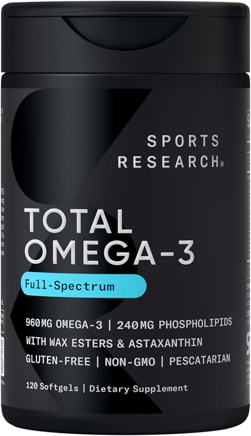 Sports Research Total Omega-3 Fish Oil & Krill Oil 120 Softgels – Heart & Brain Support