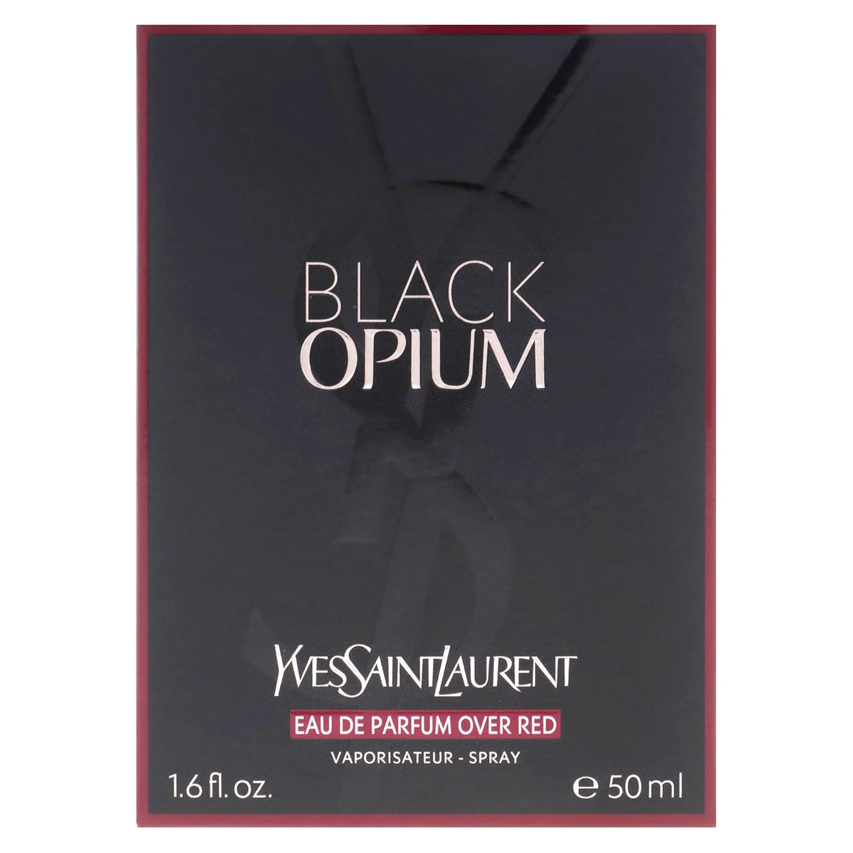 Black Opium by Yves Saint Laurent for Women – 1.6 oz (50ml) Eau de Parfum Over Red Spray