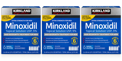 Kirkland Minoxidil 5% Hair Regrowth Solution Extra Strength Men 6 Month Supply (PACK OF THREE)