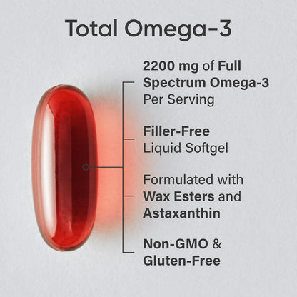Sports Research Total Omega-3 Fish Oil & Krill Oil 120 Softgels – Heart & Brain Support