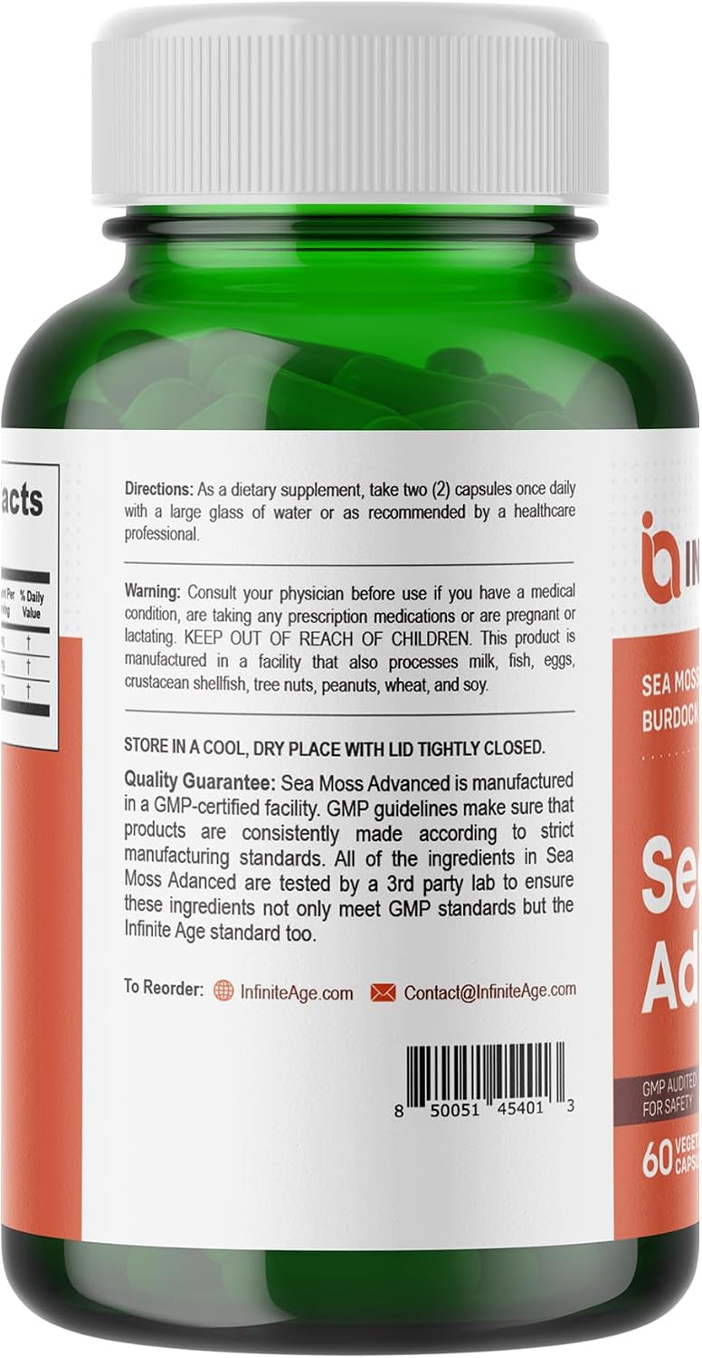 Infinite Age Sea Moss Advanced Superfood Capsules 60 Count – Vegan Irish Sea Moss Blend