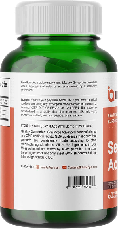 Infinite Age Sea Moss Advanced Superfood Capsules 60 Count – Vegan Irish Sea Moss Blend
