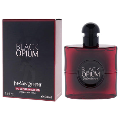 Black Opium by Yves Saint Laurent for Women – 1.6 oz (50ml) Eau de Parfum Over Red Spray