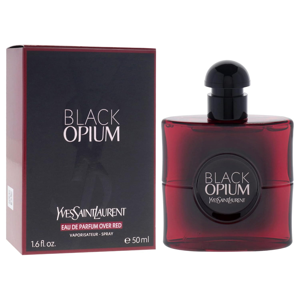 Black Opium by Yves Saint Laurent for Women – 1.6 oz (50ml) Eau de Parfum Over Red Spray