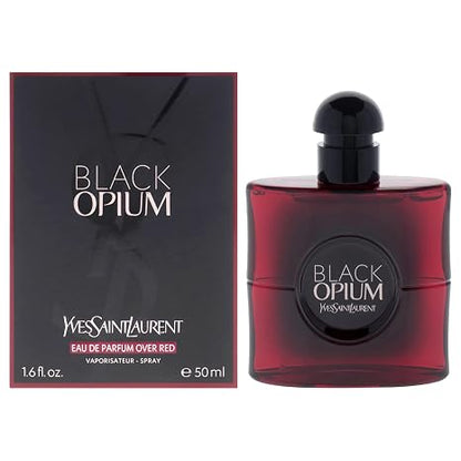 Black Opium by Yves Saint Laurent for Women – 1.6 oz (50ml) Eau de Parfum Over Red Spray