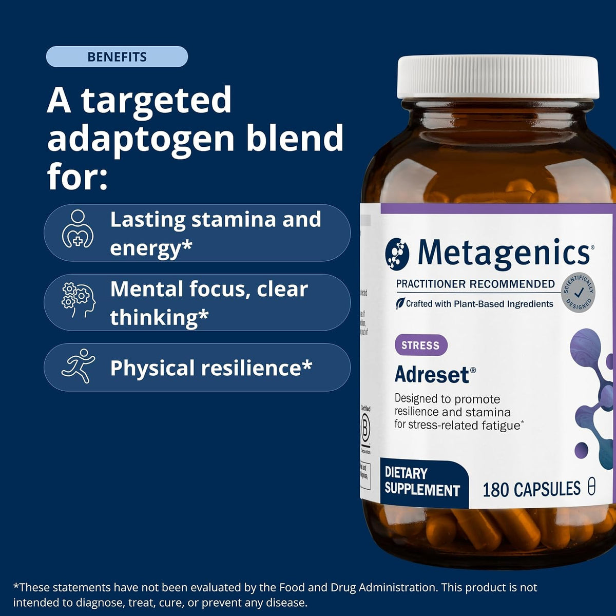 Metagenics Adreset Adaptogen Formula 180 Capsules – Stress & Energy Support