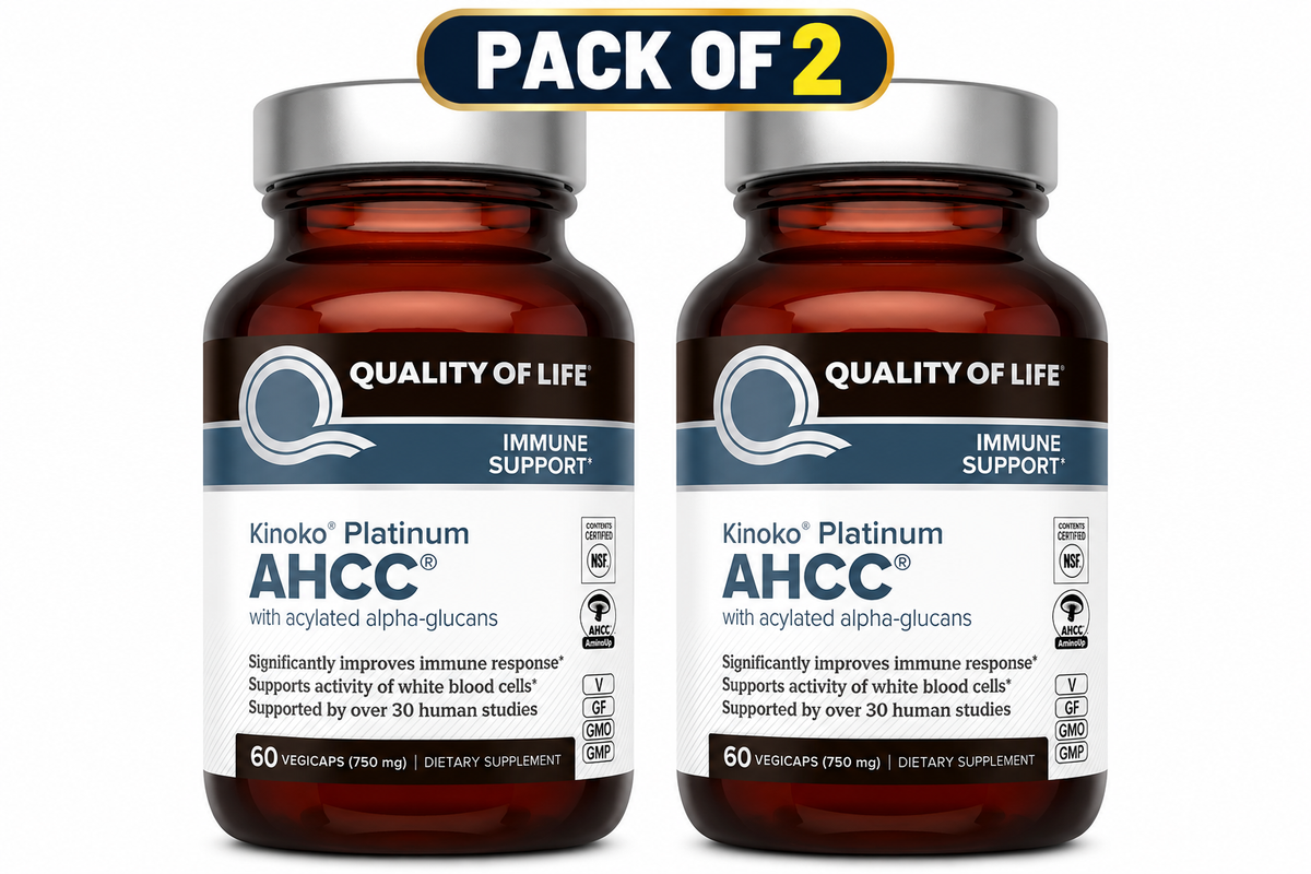 Kinoko Platinum AHCC 750 mg - Immune Supplement - Quality of Life - 60 Count ( PACK OF 2 )