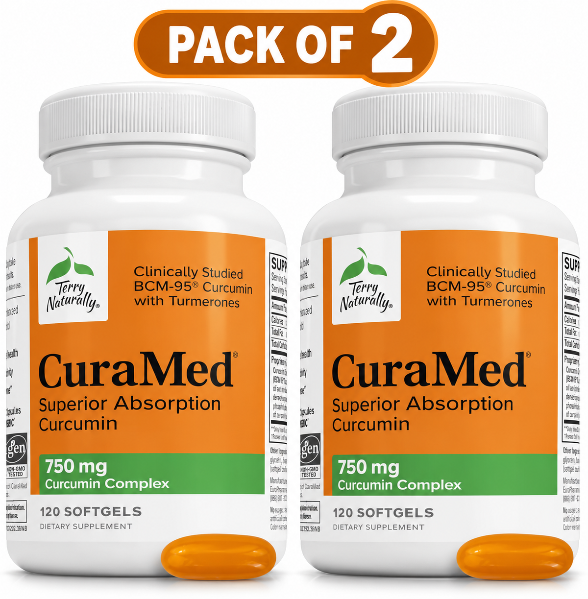 Terry Naturally CuraMed 750mg - Pain & Inflammation Relief - 120 Count ( pack of 2 )