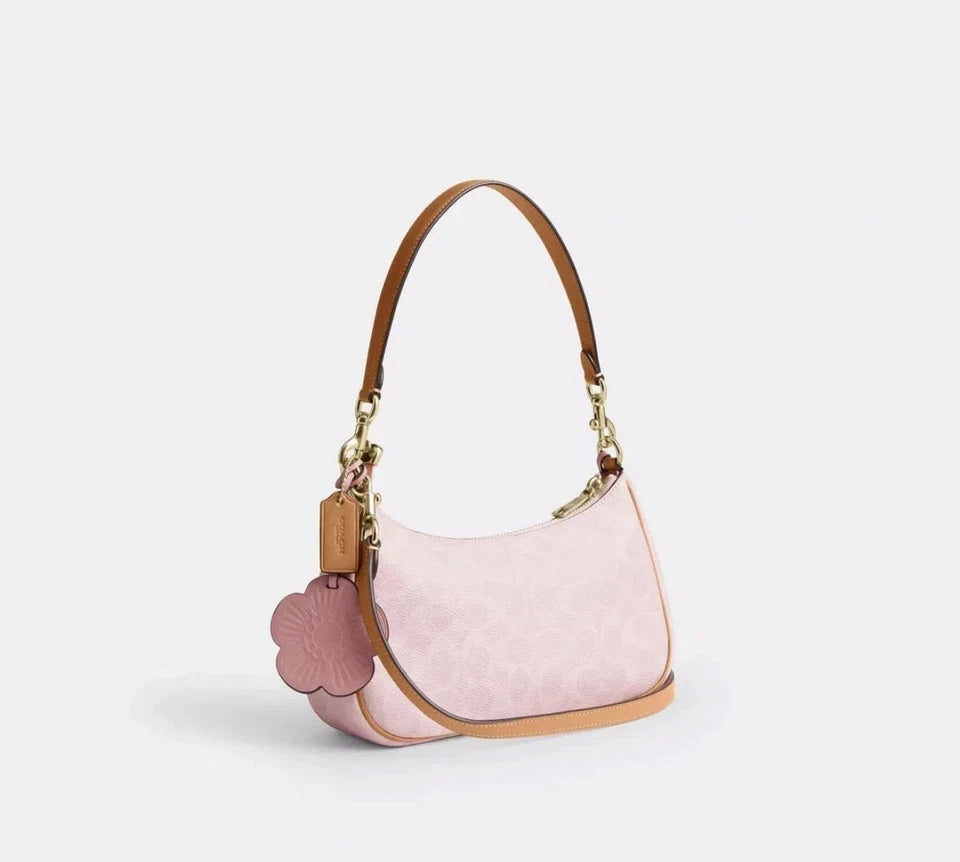 Coach Teri Shoulder Bag – Signature Gold/Powder Pink with Charms