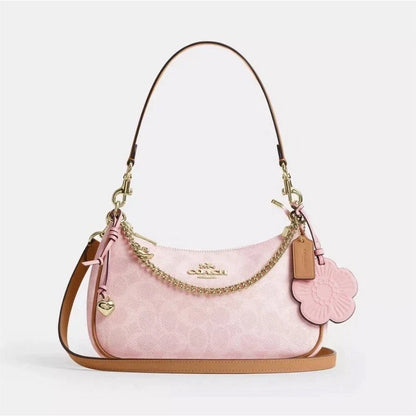 Coach Teri Shoulder Bag – Signature Gold/Powder Pink with Charms
