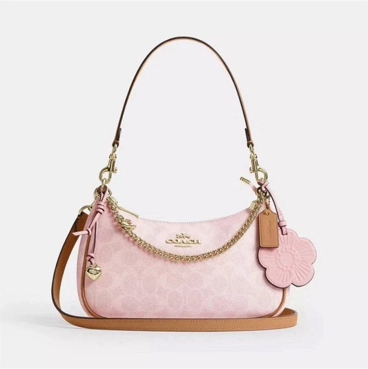 Coach Teri Shoulder Bag – Signature Gold/Powder Pink with Charms