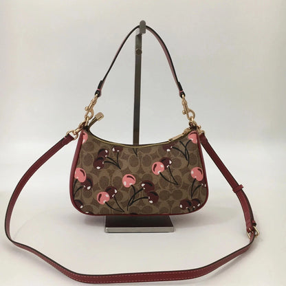 NWT Coach Teri Shoulder Bag CY694 Signature Canvas Cherry Print Tan Brown