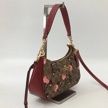 NWT Coach Teri Shoulder Bag CY694 Signature Canvas Cherry Print Tan Brown