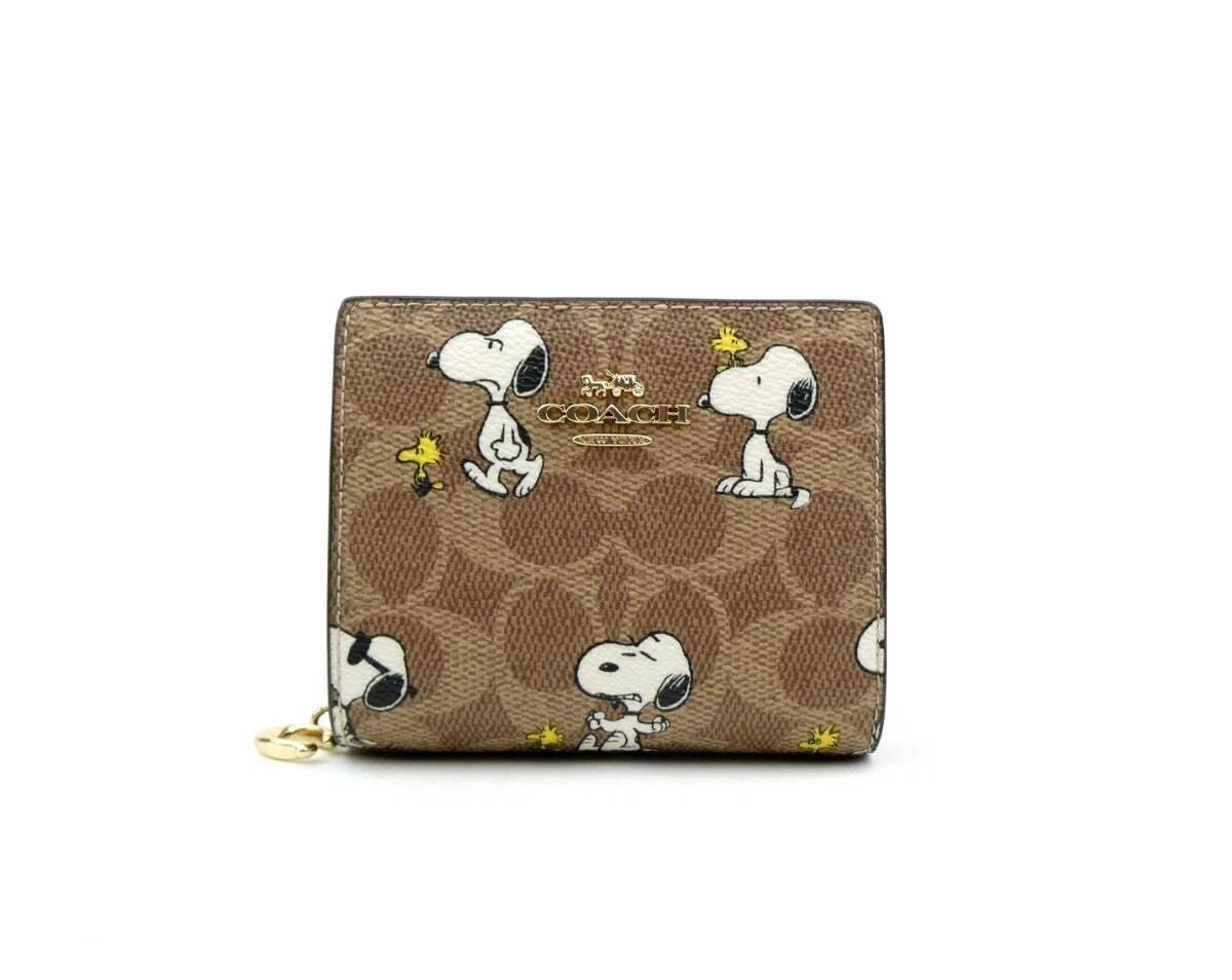 Coach x Peanuts Snap Wallet CBN32 Signature Canvas with Snoopy Print – New