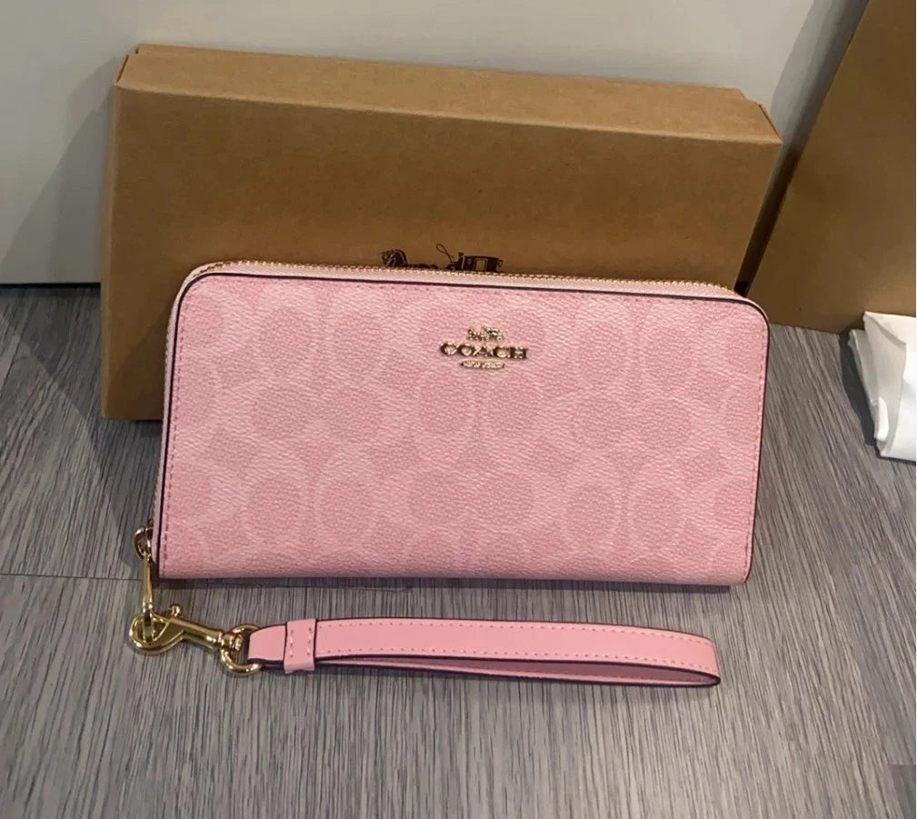 Coach Long Zip Around Wallet CW778 Signature Canvas Powder Pink