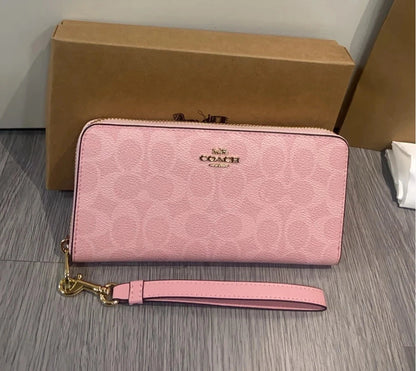 Coach Long Zip Around Wallet CW778 Signature Canvas Powder Pink