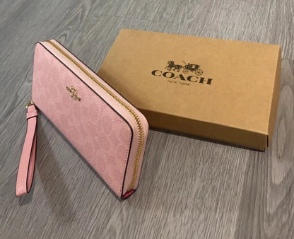Coach Long Zip Around Wallet CW778 Signature Canvas Powder Pink