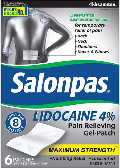 Salonpas LIDOCAINE (5 Pack Bundle) Pain Relieving Maximum Strength Gel Patch!(PACK OF TWO)