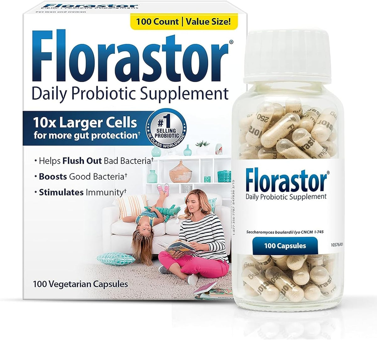 Florastor Daily Probiotic Supplement – Saccharomyces boulardii CNCM I-745 – 100 Capsules Each – Pack of 2 (200 Total)