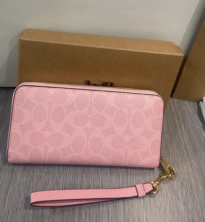 Coach Long Zip Around Wallet CW778 Signature Canvas Powder Pink