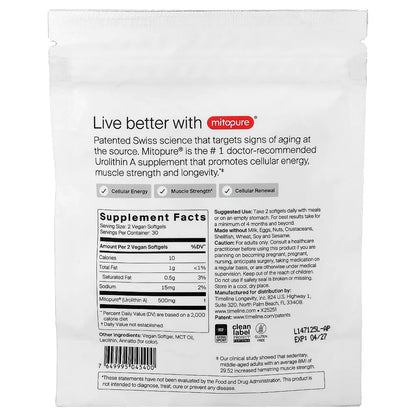 Time-Line Mitopure Urolithin A Longevity Supplement 60 Softgels – Cellular Energy Support