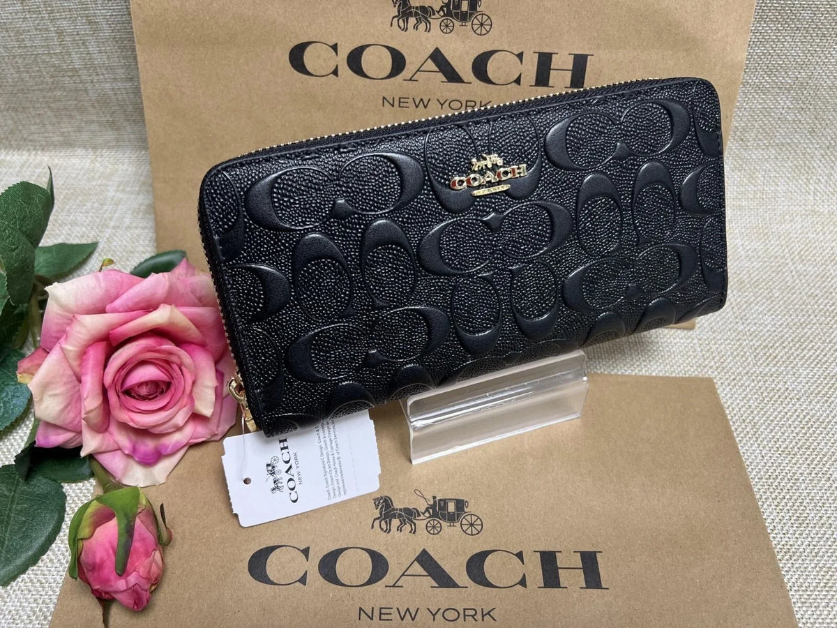 Coach F53834 Long Zip Around Wallet Signature Leather Black Japan New