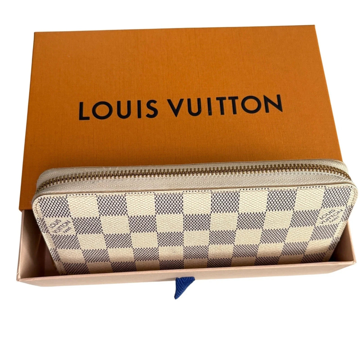 Louis Vuitton Damier Azur Canvas Zippy Wallet With Box Good Pre-Owned Condition