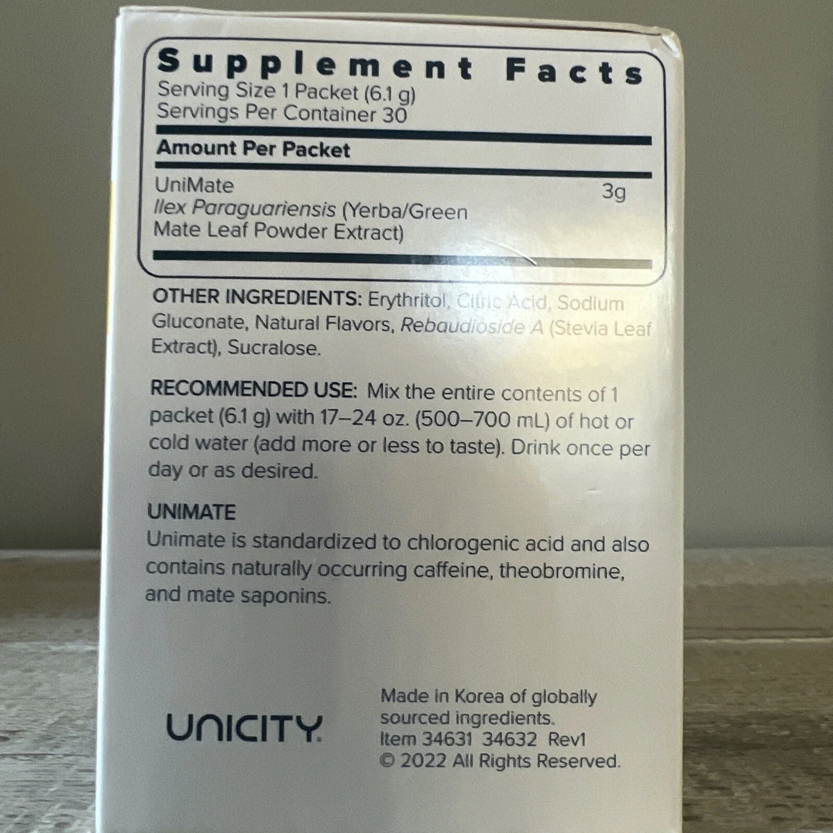 Unicity Unimate LEMON YERBA MATE 30 Stick Packs/Sachets Exp 2027 - Brand New!