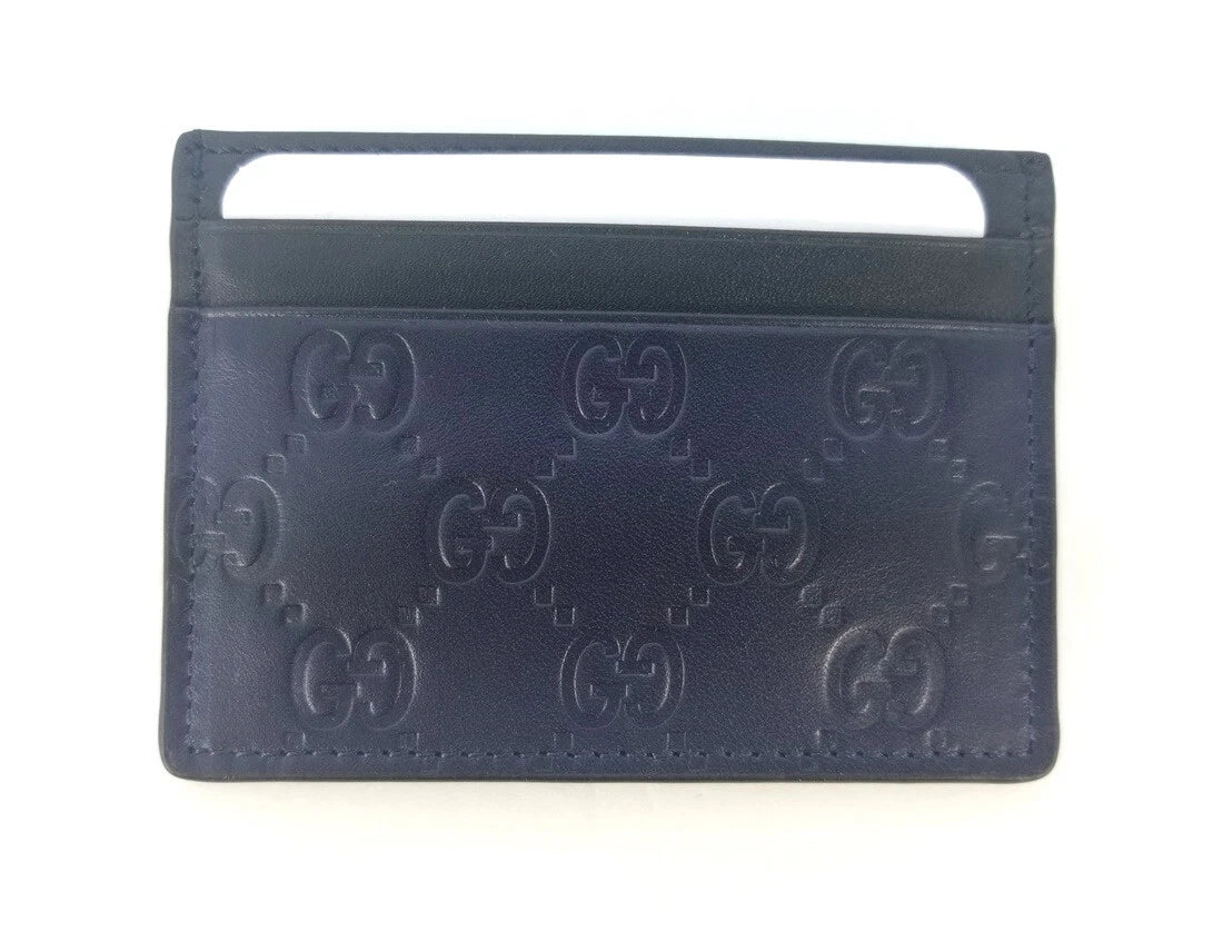 Gucci Guccissima Dark Blue Black Leather Card Case – Men's Card Holder