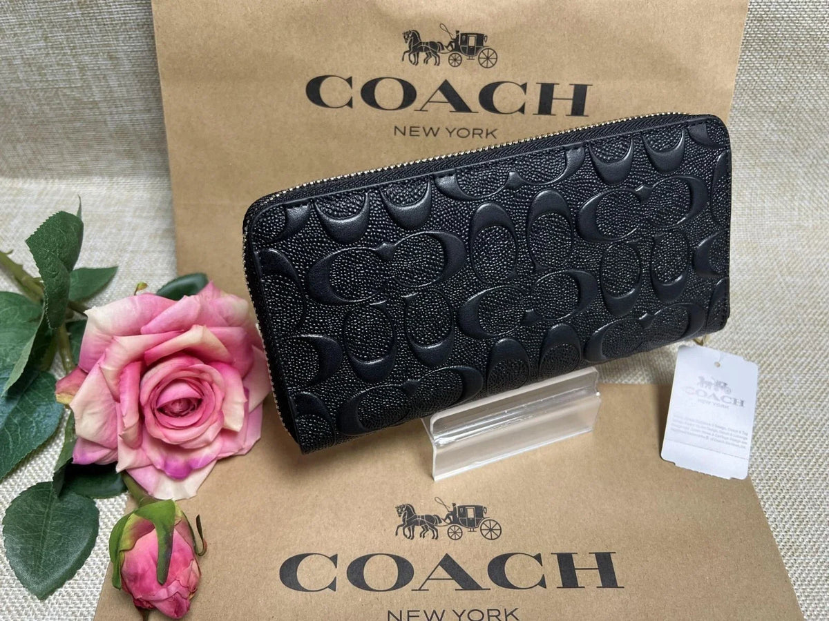 Coach F53834 Long Zip Around Wallet Signature Leather Black Japan New