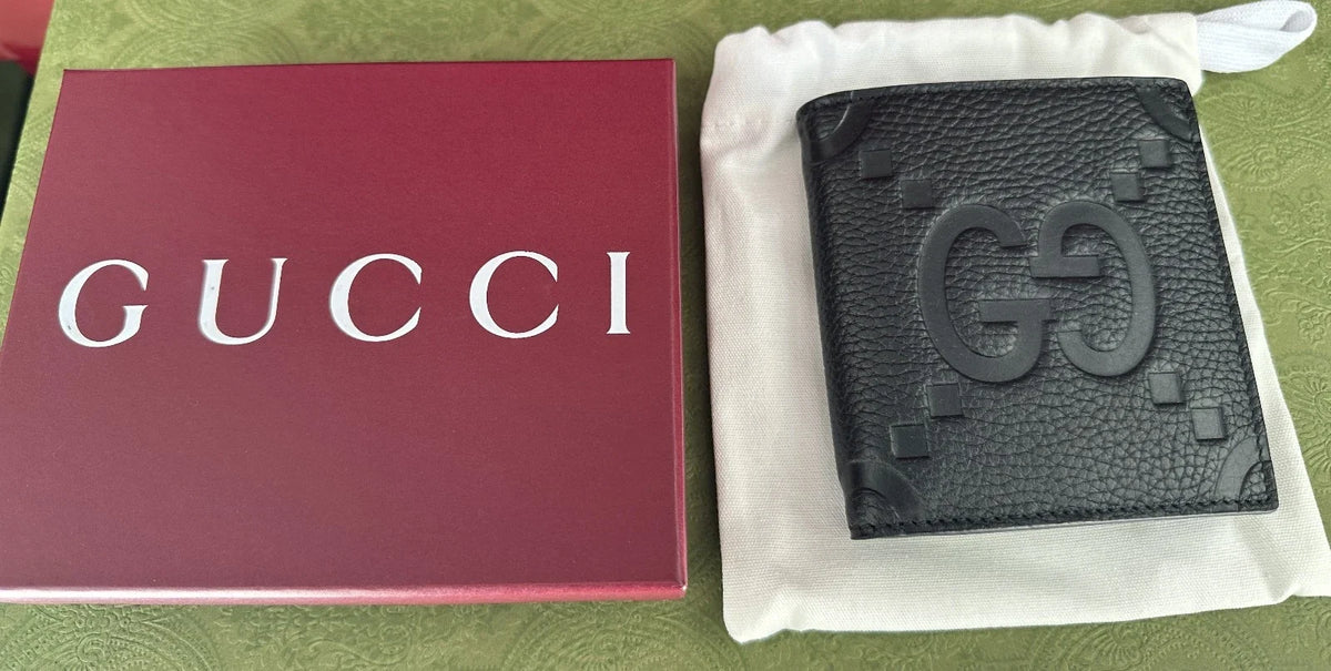Gucci Jumbo GG Embossed Black Leather Bifold Wallet