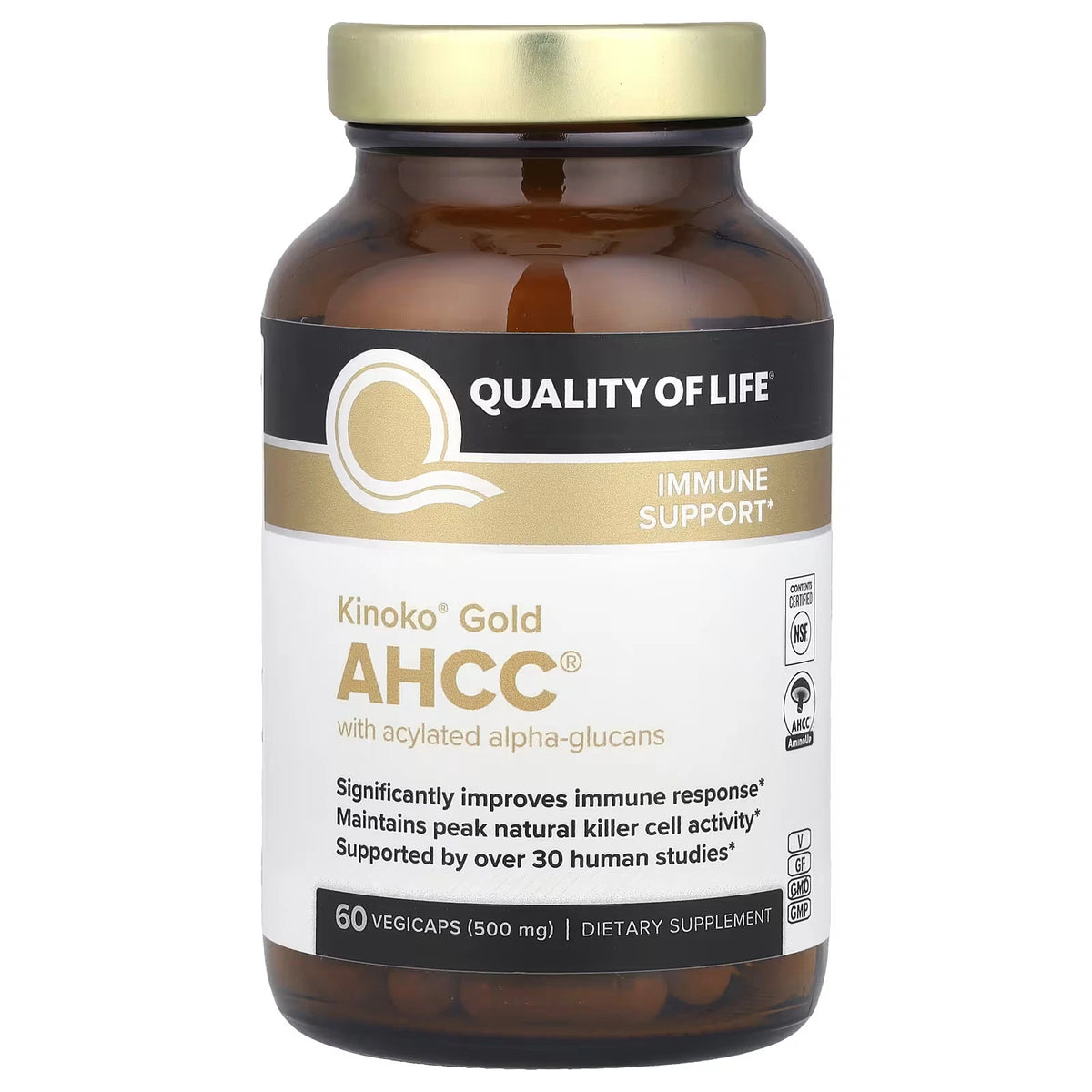 Quality of Life Kinoko Gold AHCC 500 mg – Immune Support Supplement, 60 Vegicaps (2 Pack)