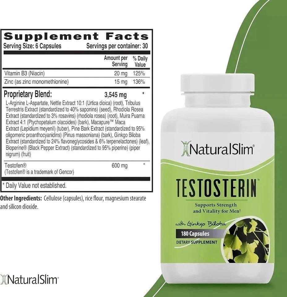 NaturalSlim Testosterin Men’s Multivitamin 180 Capsules – Male Vitality & Wellness Support