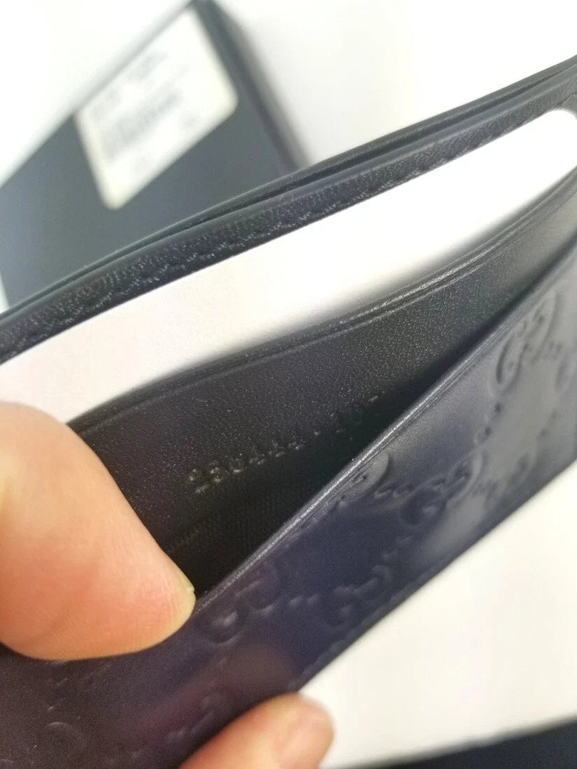 Gucci Guccissima Dark Blue Black Leather Card Case – Men's Card Holder
