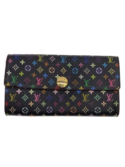 Louis Vuitton Long Wallet Porte Feuille Sarah Monogram Multicolor Noir PVC Used