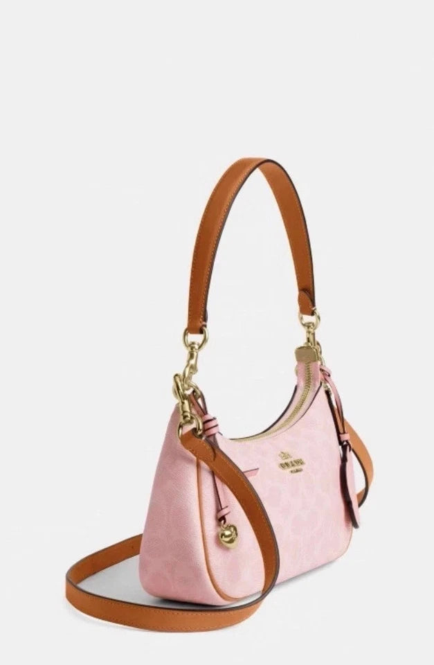 Coach Teri Shoulder Bag – Signature Gold/Powder Pink with Charms