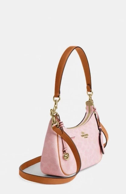 Coach Teri Shoulder Bag – Signature Gold/Powder Pink with Charms